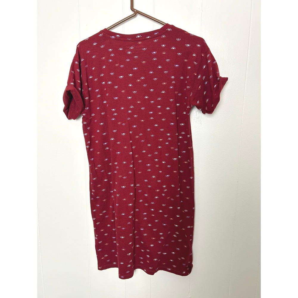 Eddie Bauer T-Shirt Dress Womens M Maroon Sun Print Short Sleeve outdoors Casual - Picture 2 of 9